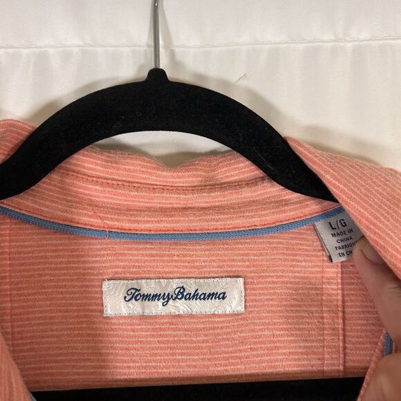 Tommy Bahama Polo Men's Large Orange Striped Short Sleeve 100% Cotton - Picture 5 of 7